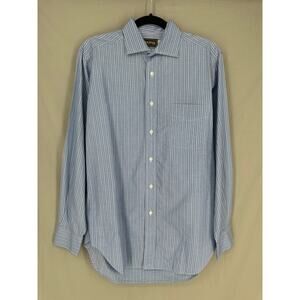 Vintage Ben Silver Shirt Men Large 14.5 33 Blue Striped Spread Button Charleston